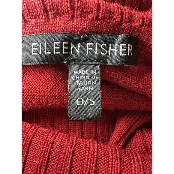 EILEEN FISHER Merino Wool Red Turtle-Neck Asymmetrical Poncho Sweater Women's OS - Picture 6 of 9